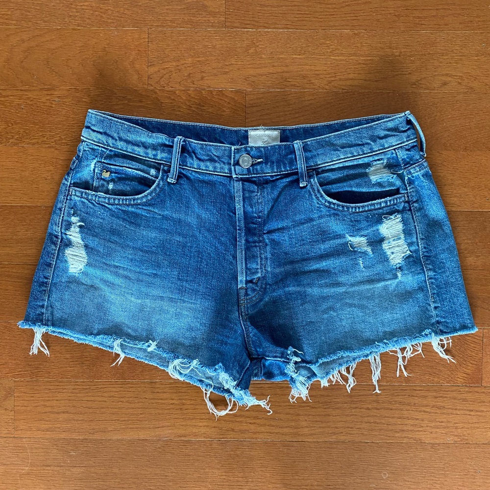 MOTHER Blue Distressed Jean Shorts